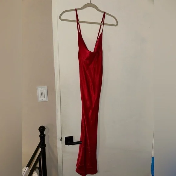 Kookai Red Satin Slip Dress with cowl neck size 36 ( us 4) - Picture 2 of 5